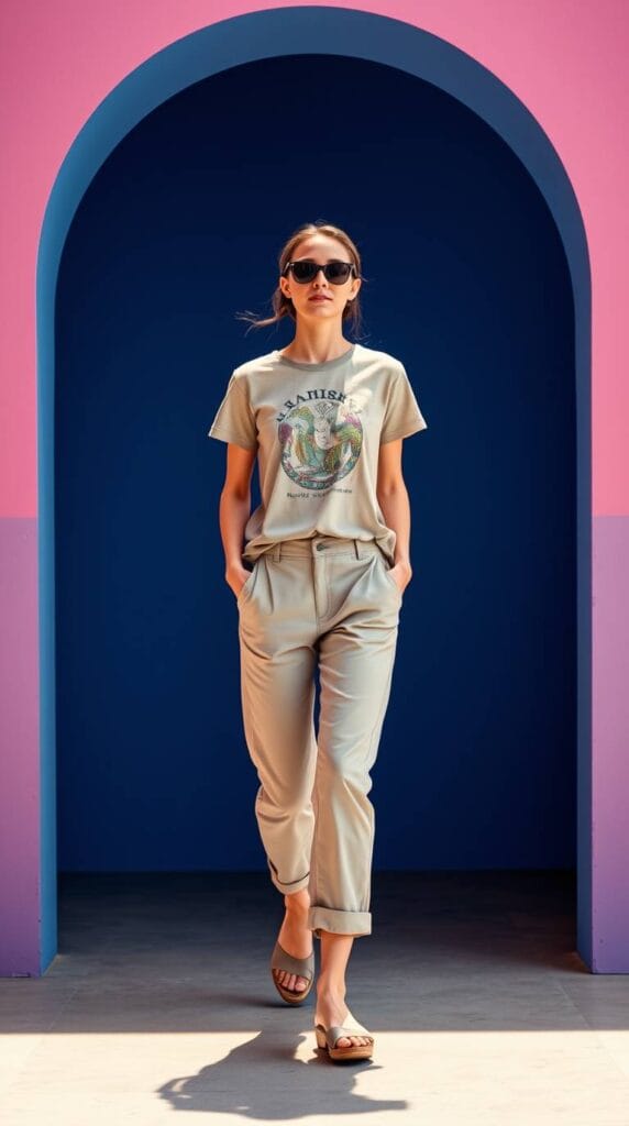 Graphic Tee +Cropped Cotton Pants
