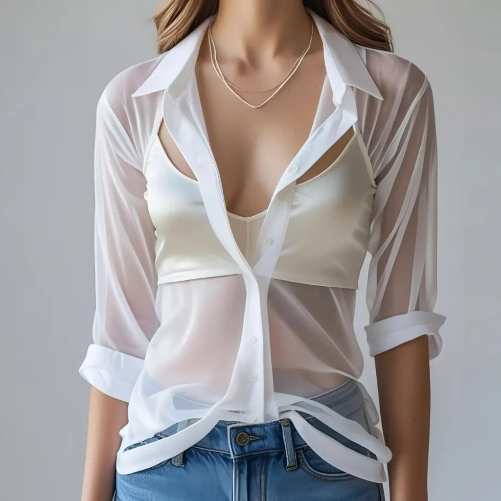 .Decent Twist: Sheer White Shirt with a Modest Camisole: