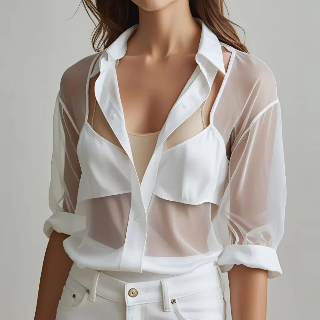 .Decent Twist: Sheer White Shirt with a Modest Camisole: