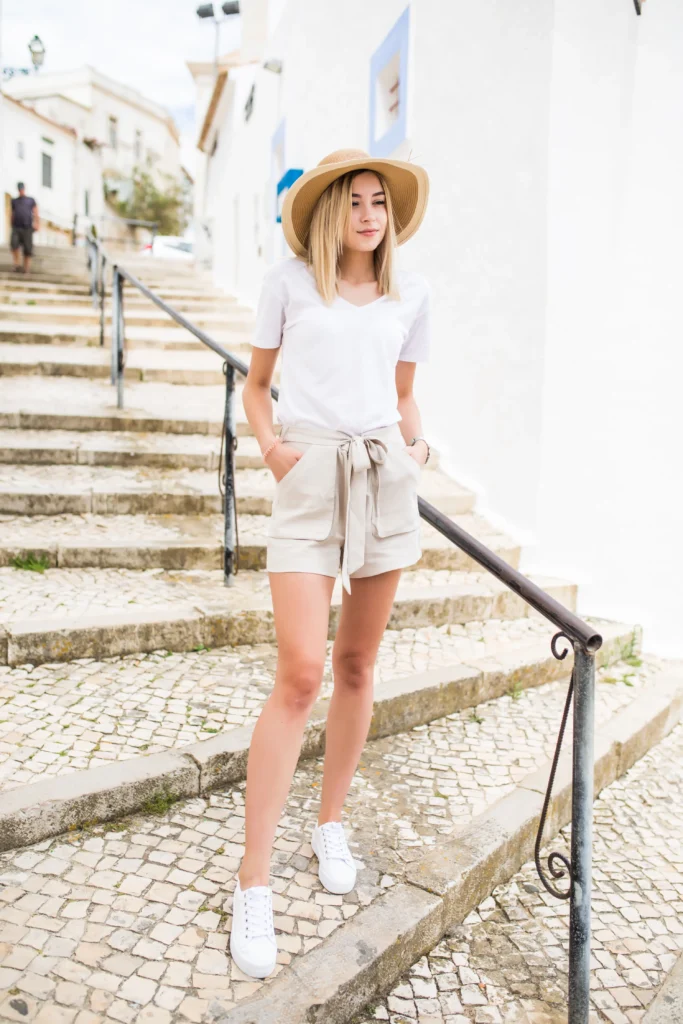 Bonus look: white shirt with co-ord shorts and open button-down layering: