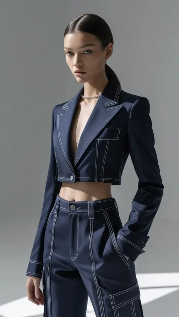 Blazer + Crop Top + Cargo Pants