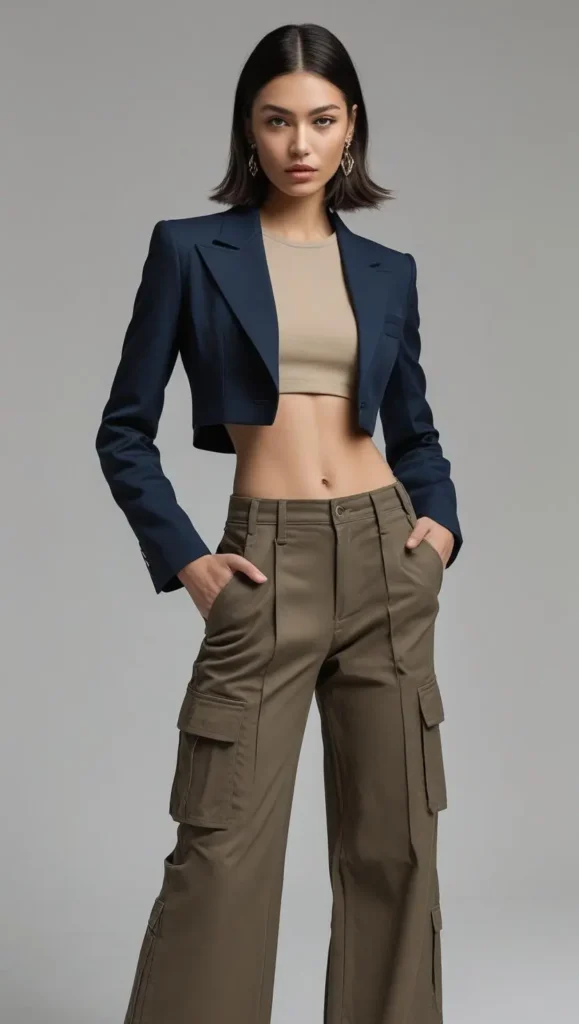 Blazer + Crop Top + Cargo Pants