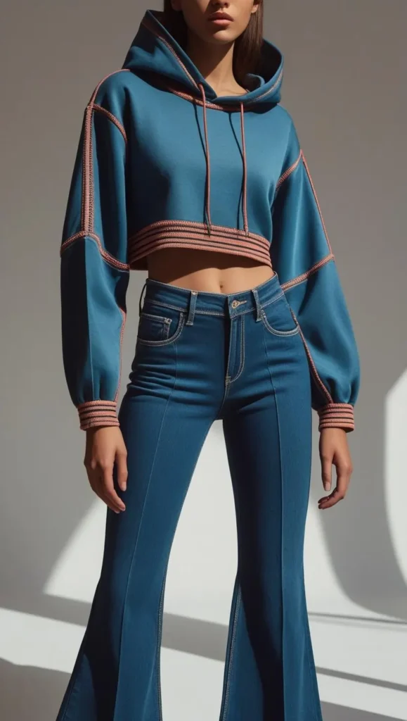  Crop Hoodie + Flare Jeans