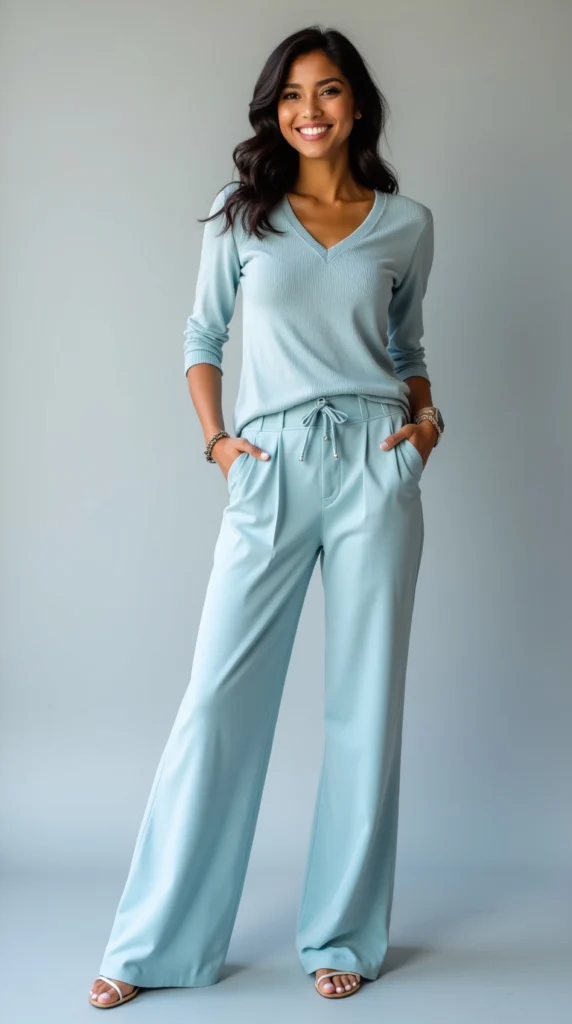  Knit Top + Wide-Leg Trousers