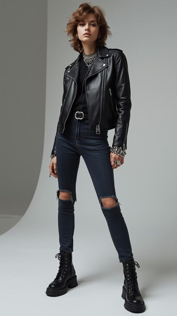 5.1 Leather Jacket with Ripped Jeans