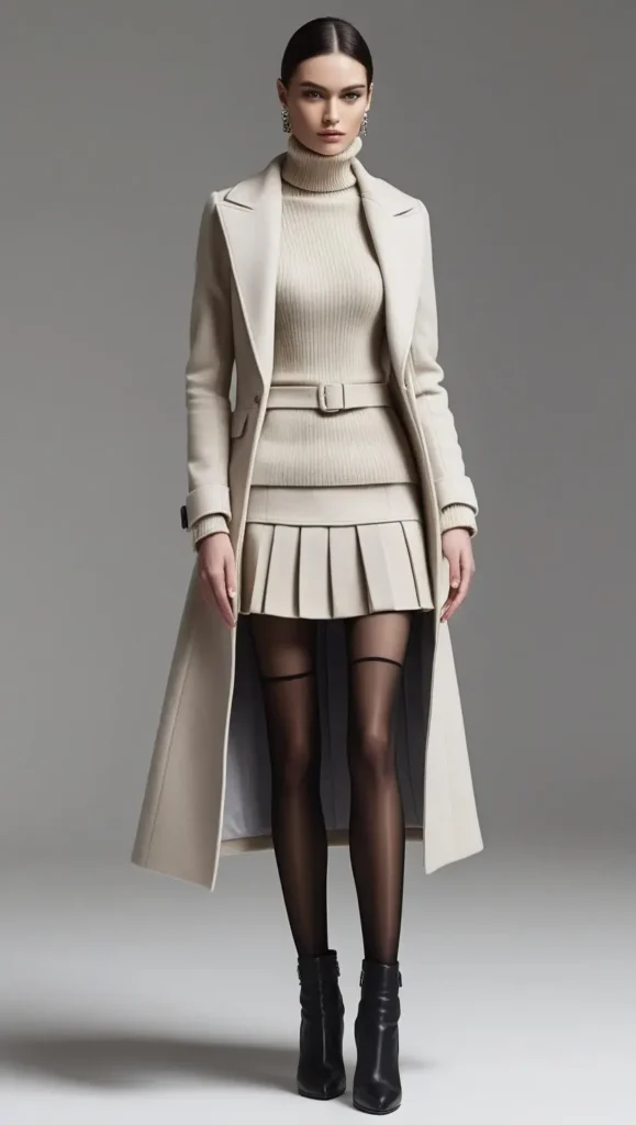 Turtleneck + Mini Skirt + Long Coat