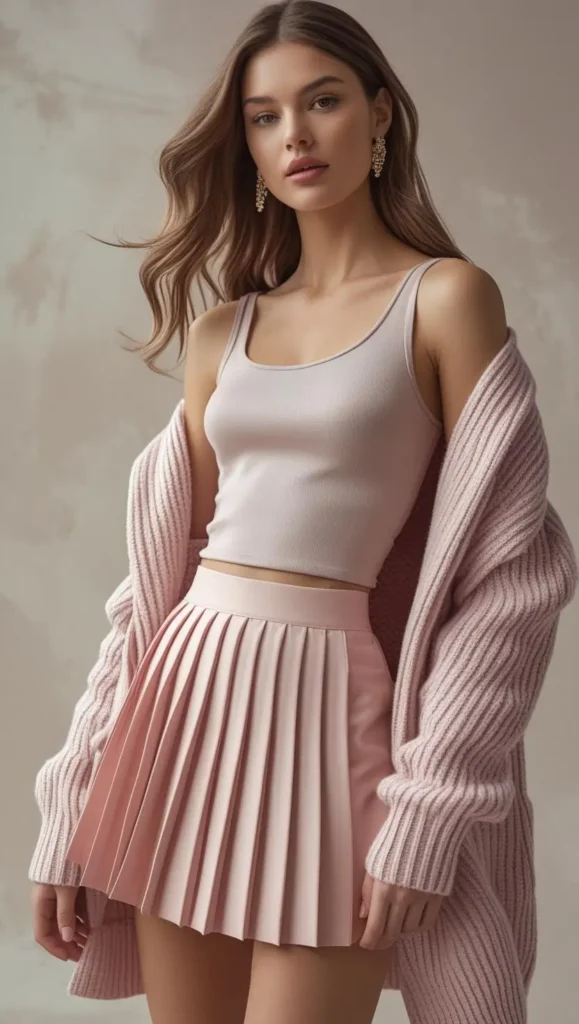 Pleated Skirt + Fitted Tank + Cardigan