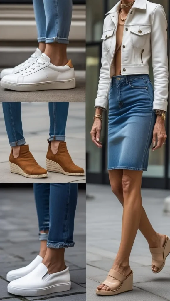  Denim Mini Skirt + Graphic Tee + Sneakers