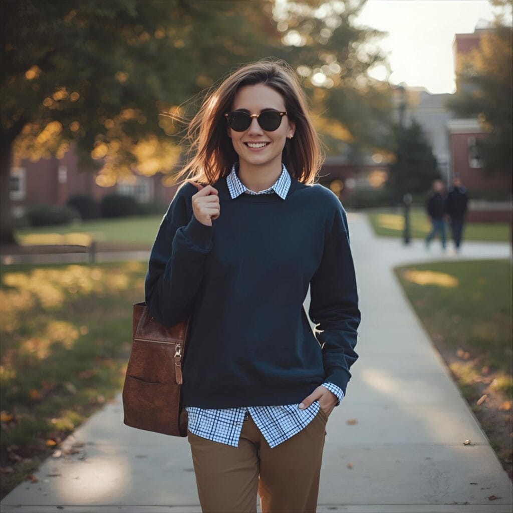 15. Layered Look: Shirt Under Sweatshirt