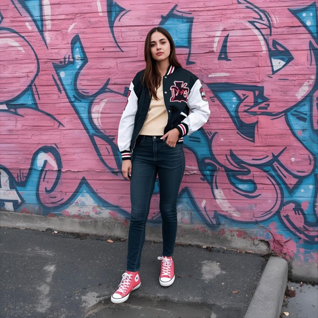 4. Varsity Jacket & Skinny Jeans