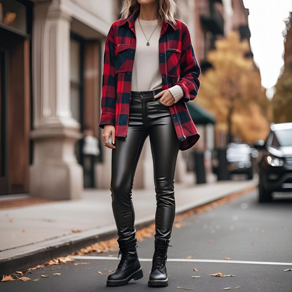  Flannel Shirt + Faux Leather Pants