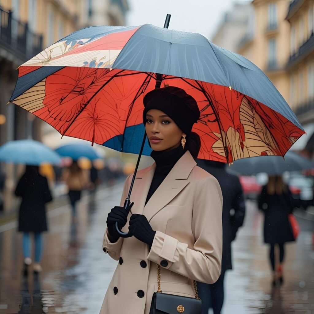 Monochrome Outfit with Statement Umbrella