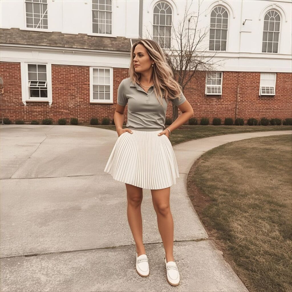 1. Polo Shirt & Pleated Skirt Country Club Outfit Spirit Week: 15 Chic & Powerful Looks