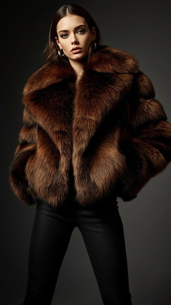 13. Faux Fur Jacket with Black Jeans