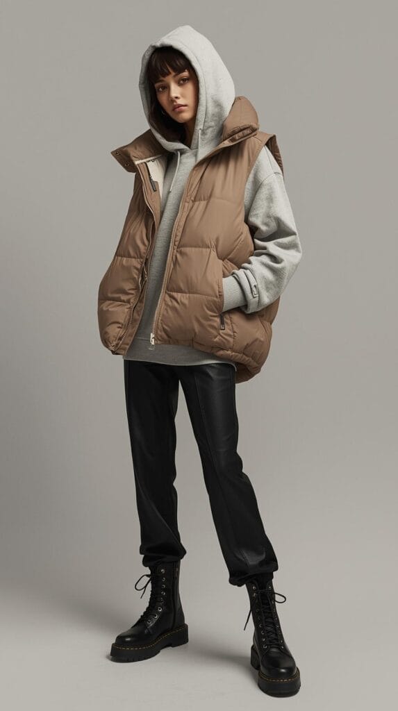 7. Oversized Hoodie with Puffer Vest