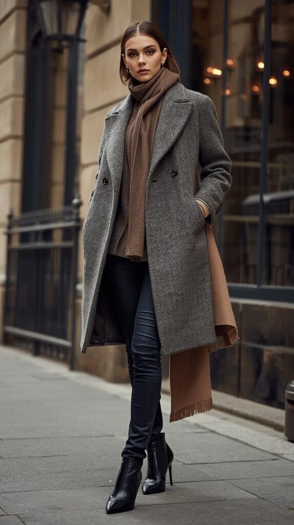 9. Wool Coat with Skinny Jeans & Boots