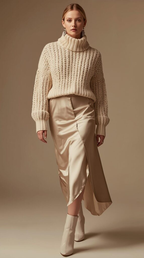 . Cozy Sweater & Satin Skirt Combo