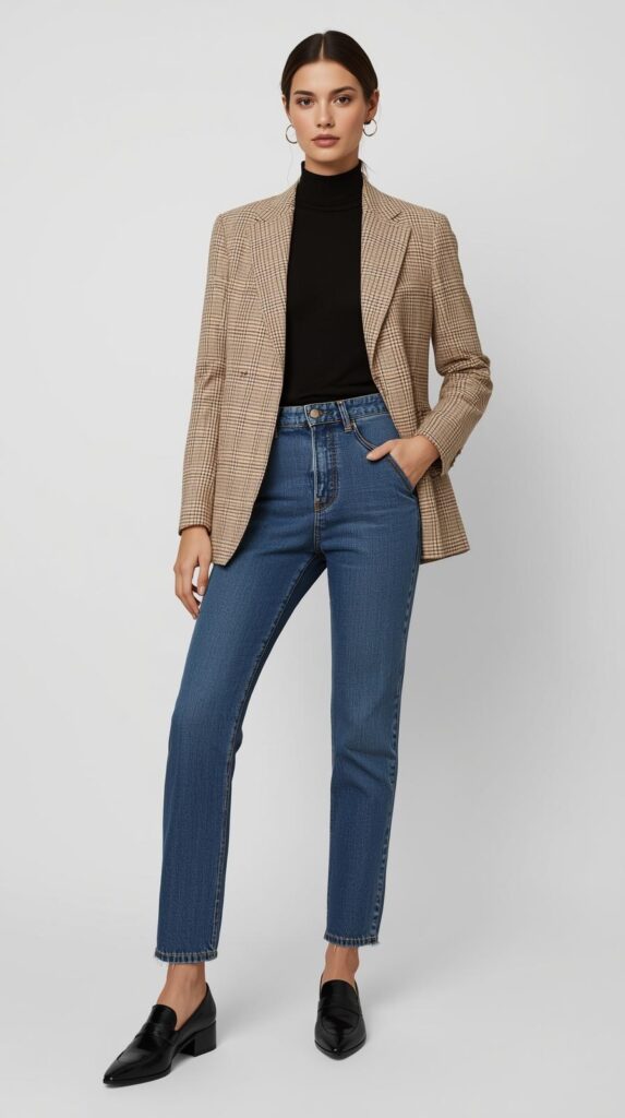 . Casual Blazer + High-Waist Denim