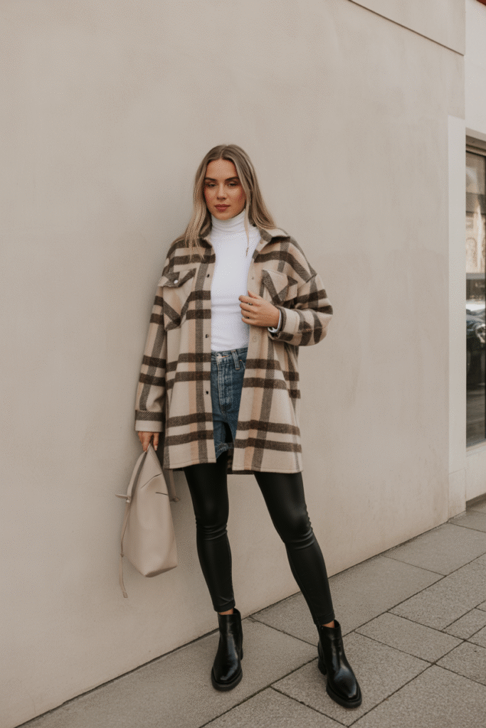 2. Neutral Shacket With Leggings