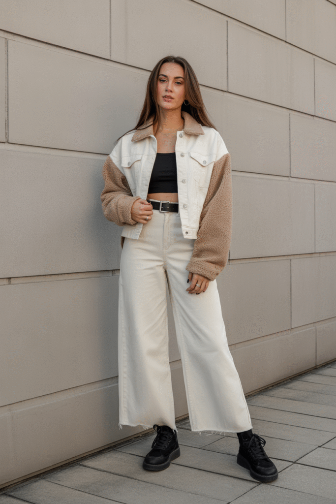 Wear it fully buttoned and add a belt to create shape around your waist.
