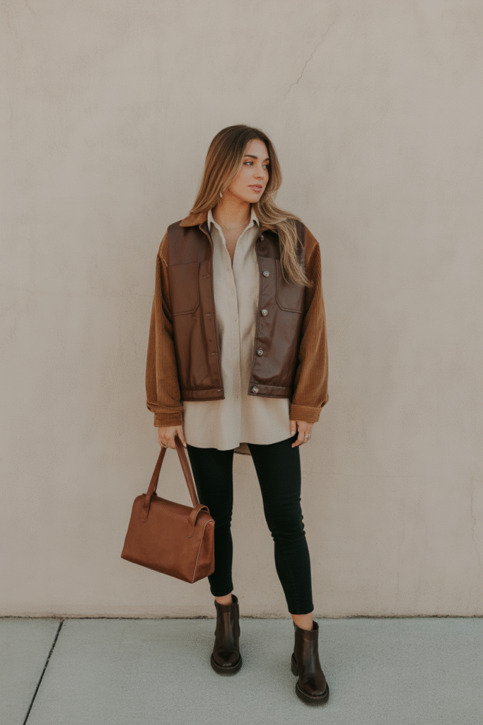 Leather Shacket With Black Skinnies