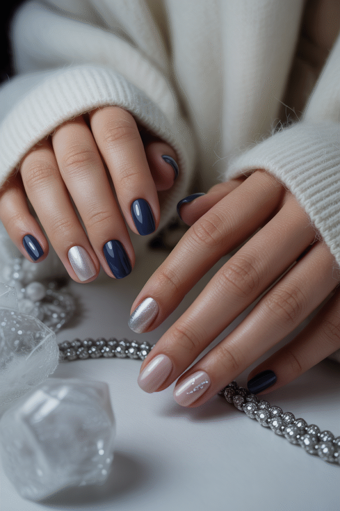 Midnight Blue Starry Nails