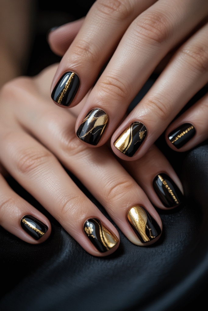 Black and Gold Glam Nails