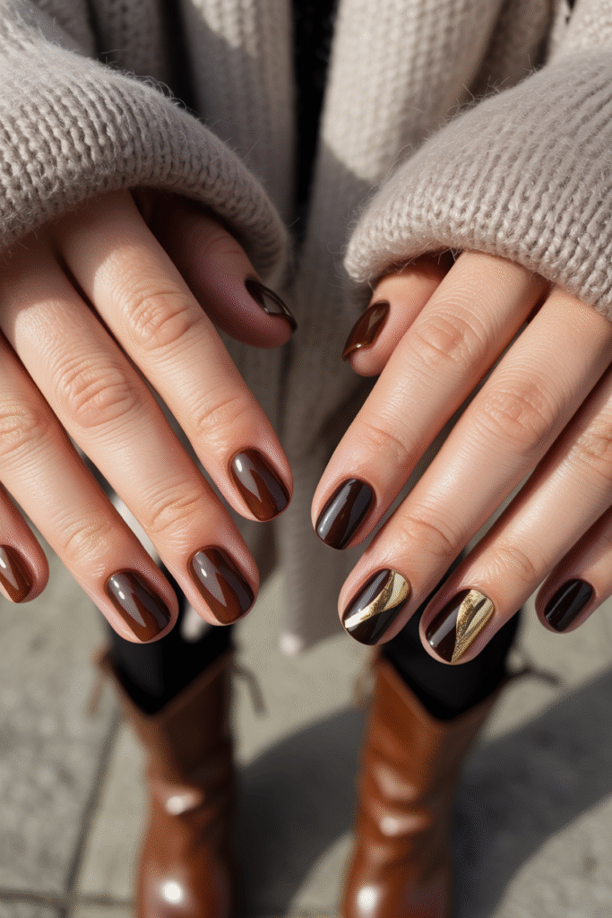 Chocolate Brown Glazed Nails