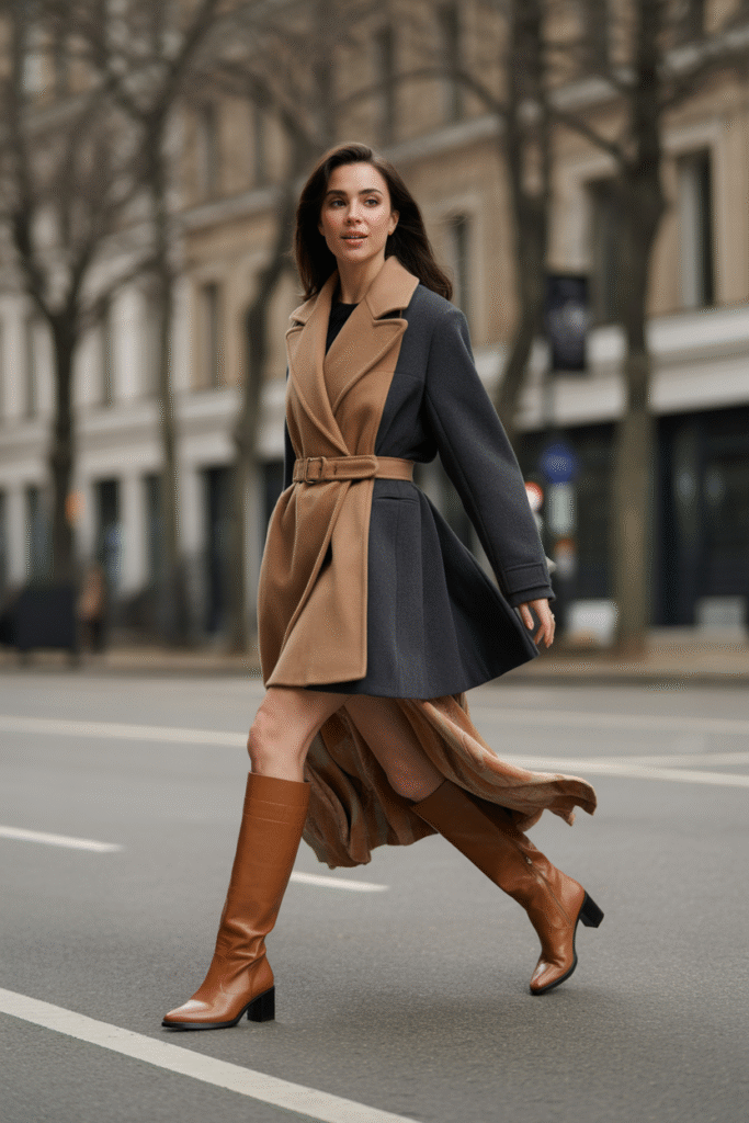 Flowy Dress with Suede Knee High Boots