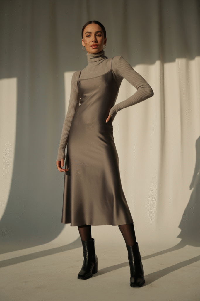Layered Turtlenecks & Midi Dresses
