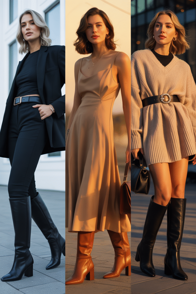 Sweater Dress with Black Knee High Boots