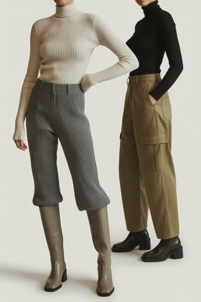 Cargo Pants with Stacked Heel Boots