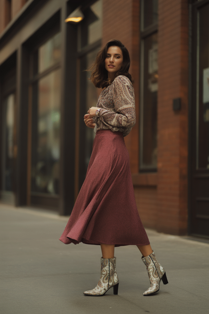 Midi Skirt with Patterned Boots