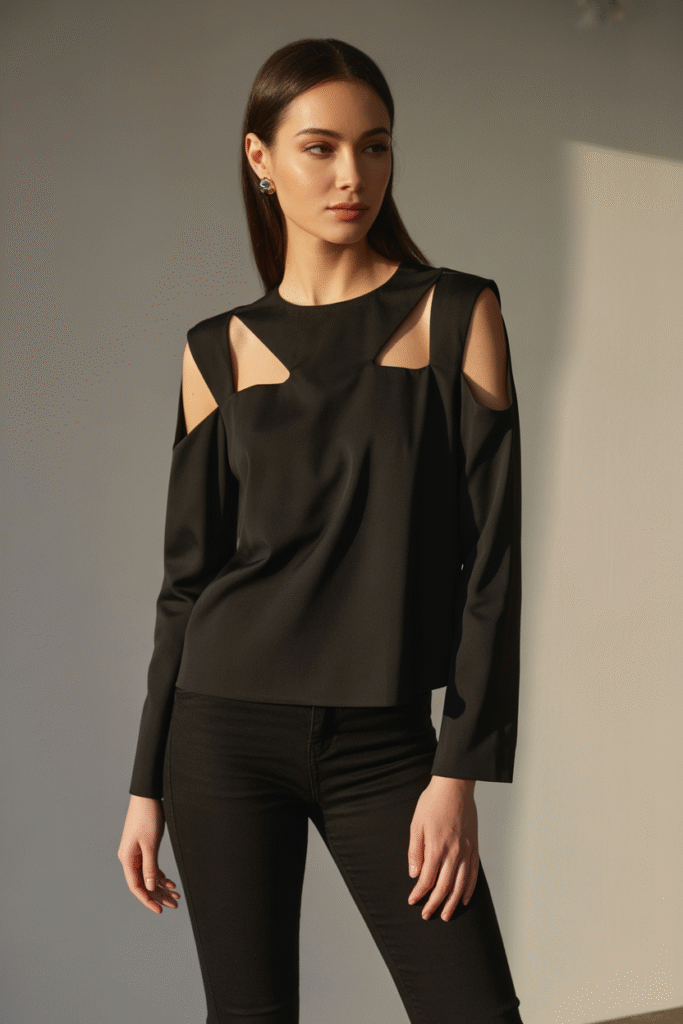Cut-Out Long Sleeve Tops