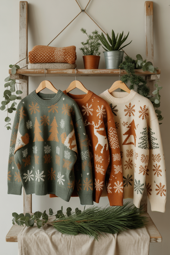“Sustainable Christmas sweaters made from recycled materials.”