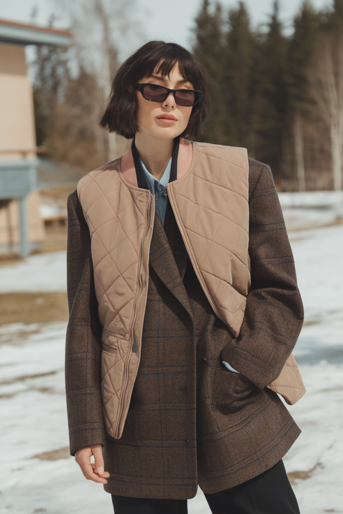 blazer isn't warm enough for a cold snap, layer a thin, quilted down vest over the blazer