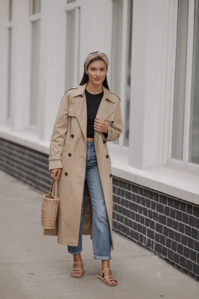 Neutral Headband With a Trench Coat