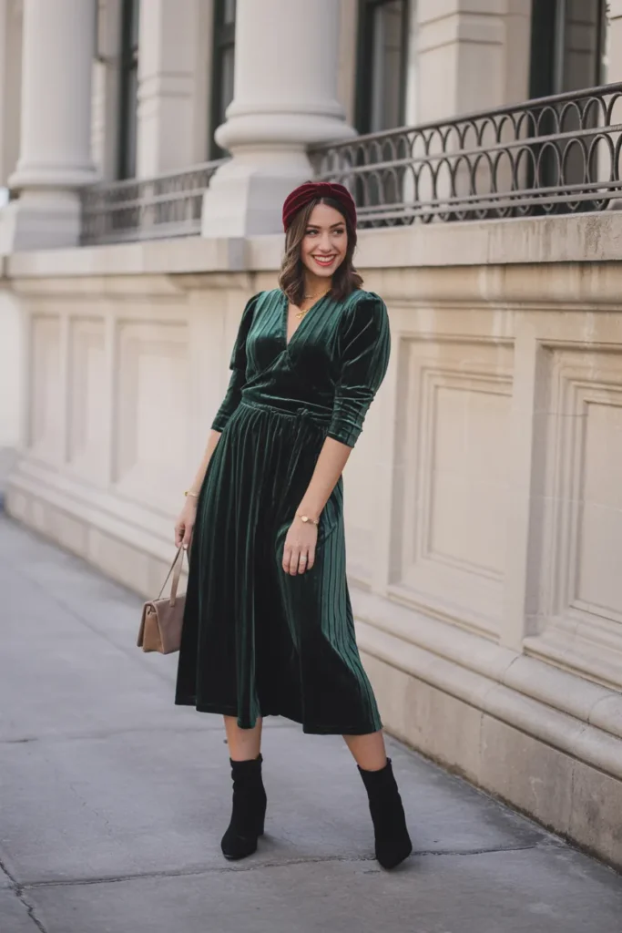 Velvet Headband With a Midi Dress