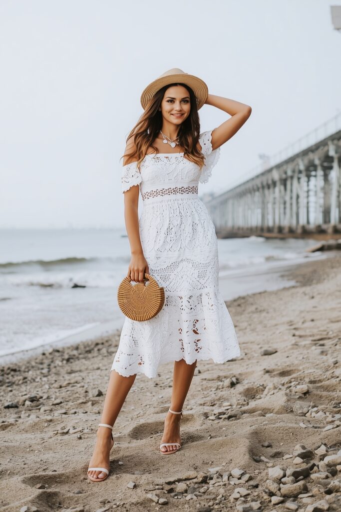 white crochet midi dress 