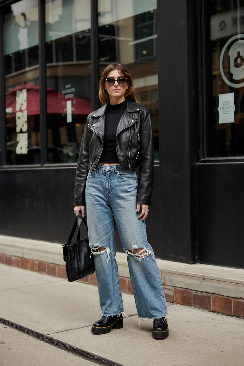 The Moto Jacket and Combat Boots