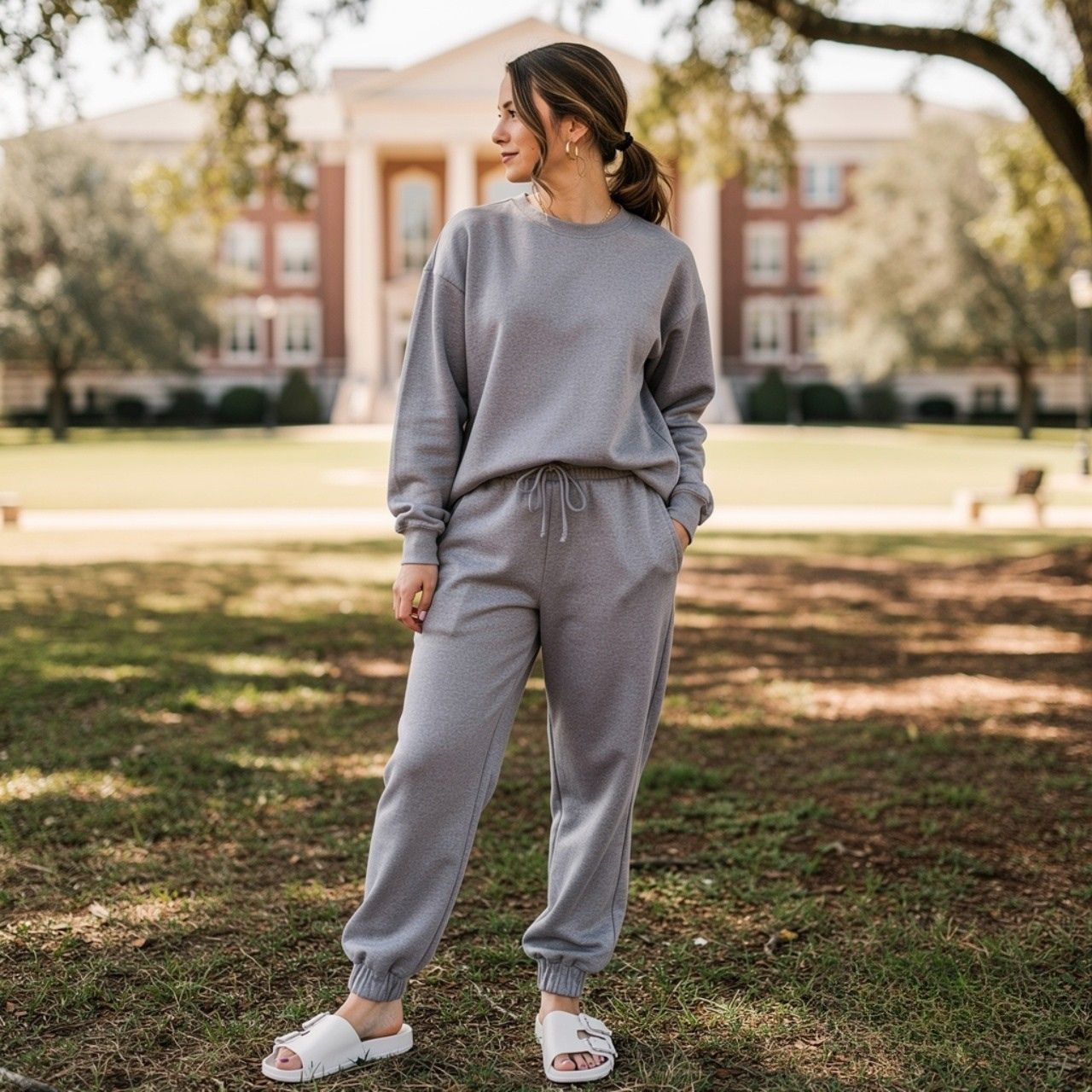 Sweatpants + Matching Crewneck + Slides