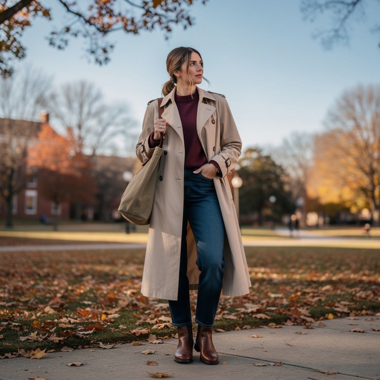 Trench Coat + Knit Sweater + Straight Jeans + Chelsea Boots