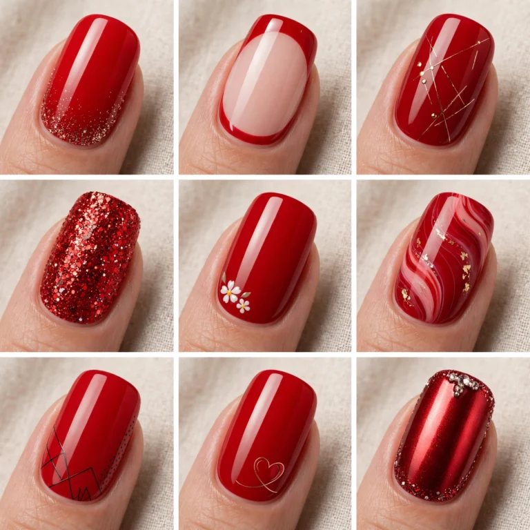 Red Nails With Designs
